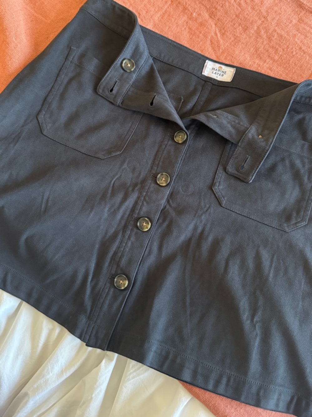 Marine Layer Black Suede High-Waist Skirt with Button Front and Pockets - 10
